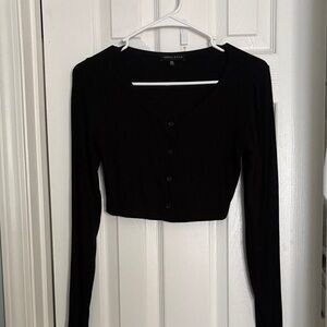 Kendall & Kylie Black Button Down Cropped Shirt